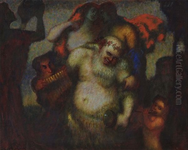 The Drunken Silenus Oil Painting by Adolf Frey-Moock