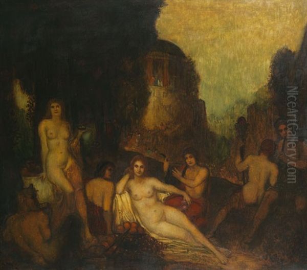 Dionysisches Fest Oil Painting by Adolf Frey-Moock