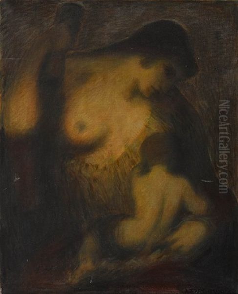 Mutter Mit Kind Oil Painting by Adolf Frey-Moock