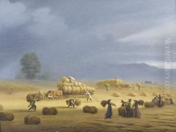 Bauern Mit Wagen Bei Der Ernte Auf Dem Feld. Oil Painting by Charles Joseph Auriol