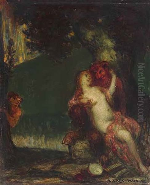 Satyr Mit Nymphe Oil Painting by Adolf Frey-Moock