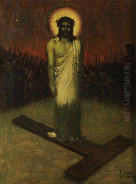 Christus Auf Einem Kreuzbalken Stehend Oil Painting by Adolf Frey-Moock