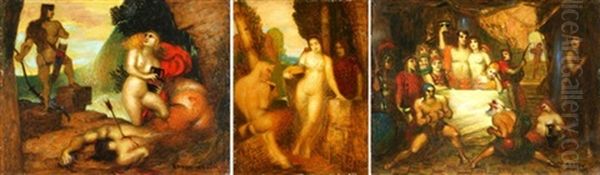 Mythologische Szenen (triptych) Oil Painting by Adolf Frey-Moock