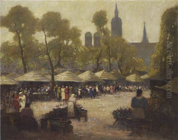 Ansicht Vom Vitualienmarkt In Munchen Oil Painting by Adolf Frey-Moock