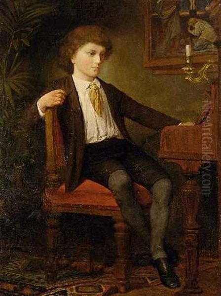 Der Knabe Des Kunstlers Am Klavier Oil Painting by Albert Freytag