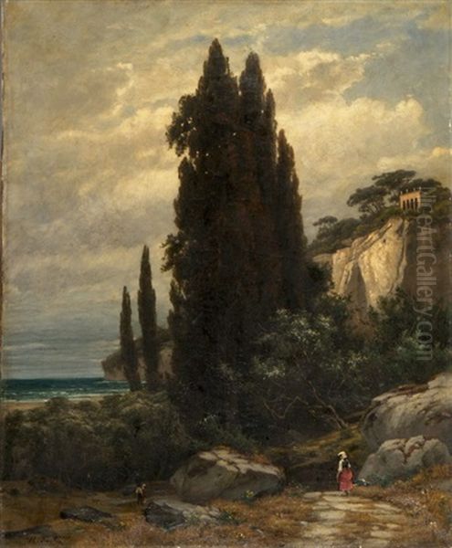 Spaziergangerin In Italienischer Campagna Oil Painting by Albert Freytag