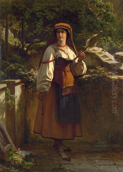 Madchen Aus Albano In Landlicher Tracht, In Der Hand Eine Spindel Oil Painting by Richard Freytag