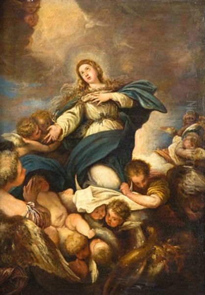 Inmaculada Oil Painting by Juan Antonio Frias y Escalante