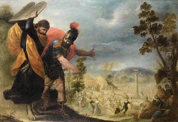 Moses Breaking The Tablets Oil Painting by Juan Antonio Frias y Escalante