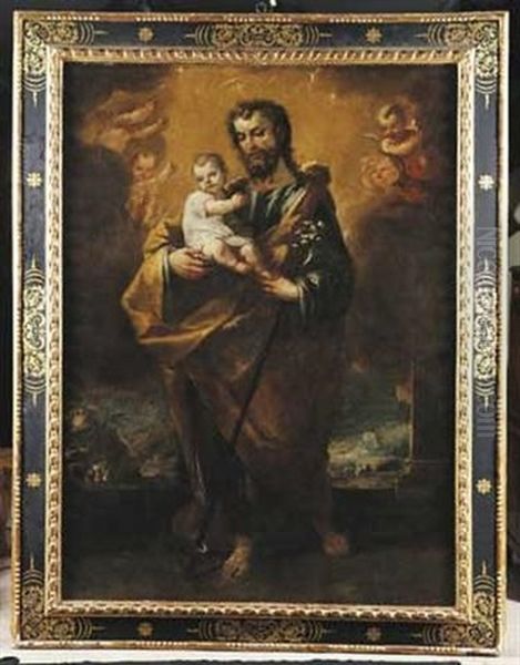 Saint Joseph Et L'enfant Jesus Oil Painting by Juan Antonio Frias y Escalante