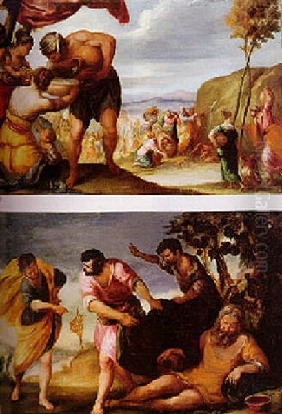 Moses Striking The Rock Oil Painting by Juan Antonio Frias y Escalante