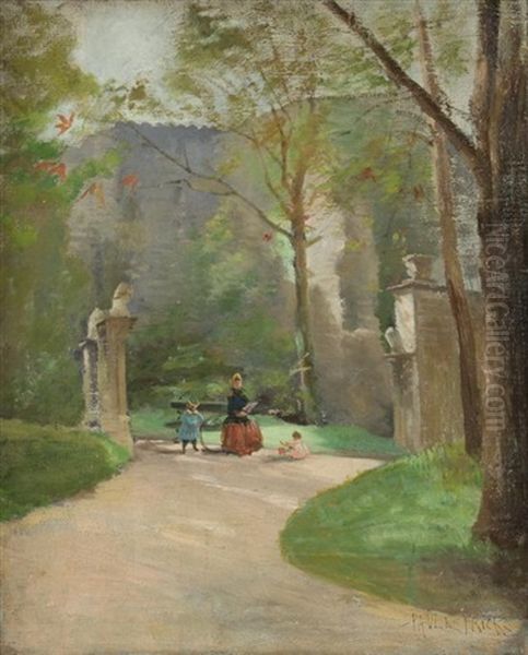 Mother And Children In Parisian Park Oil Painting by Paul De Frick