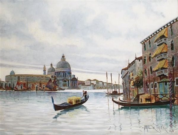 Venise, Gondole A L'entree Du Grand Canal Oil Painting by Paul De Frick