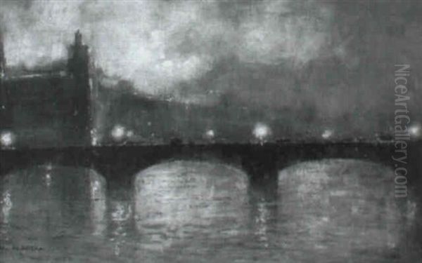 Abendlich Beleuchtete Seinebrucke Oil Painting by Paul De Frick