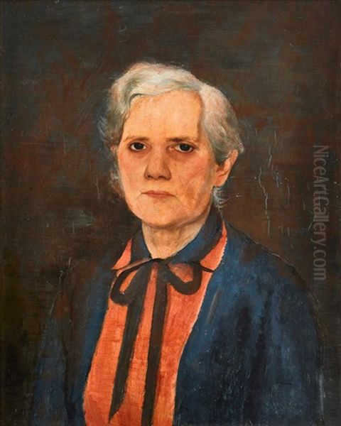 Portratt Av Fru Eva Selander I Knytblus Oil Painting by Axel Fridell