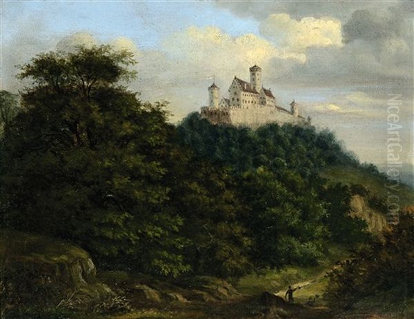 Wanderer Vor Der Wartburg Oil Painting by Heinrich Jakob Fried