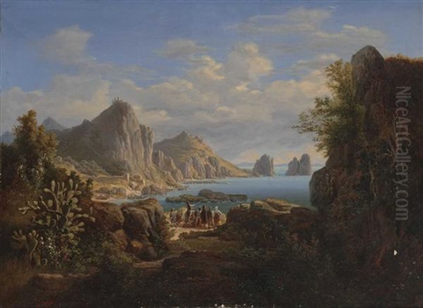 Partie Von Der Insel Capri Bei Neapel. Die Kleine Marine Oil Painting by Heinrich Jakob Fried