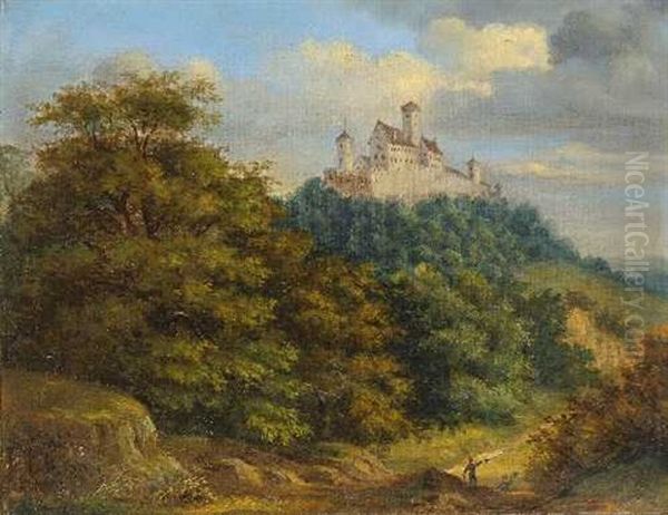 Wanderer Vor Der Wartburg Oil Painting by Heinrich Jakob Fried