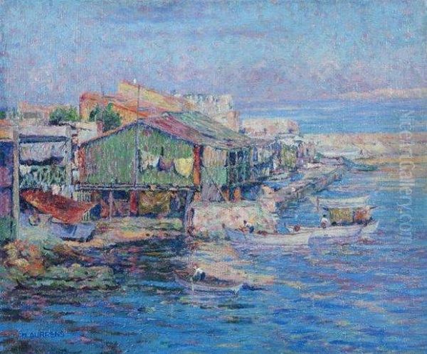 Cabanon De Pecheurs Sur La Corniche Oil Painting by Henri Aurrens