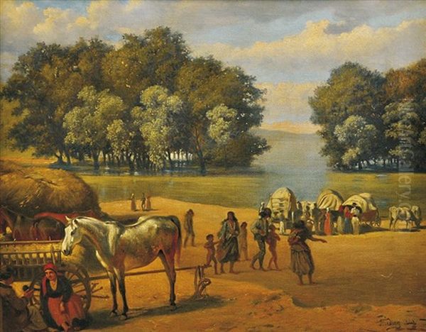 Wanderers Oil Painting by Emanuel Salomon Freiherr von Friedberg-Mirohorsky