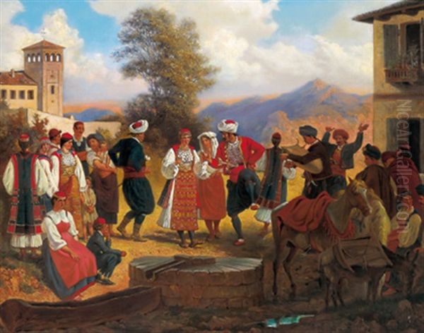 Hochzeitsgesellschaft In Dalmatien Oil Painting by Emanuel Salomon Freiherr von Friedberg-Mirohorsky