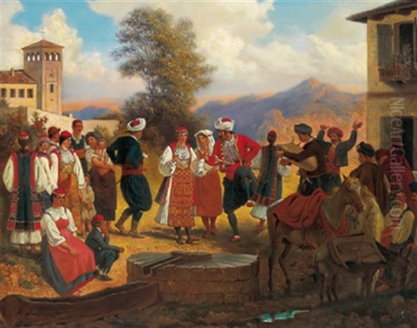 Hochzeitsgesellschaft In Dalmatien Oil Painting by Emanuel Salomon Freiherr von Friedberg-Mirohorsky