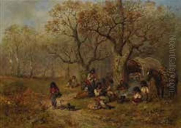 Cronberg Zigeunerlager Im Herbstwald Oil Painting by Wilhelm Friedenberg