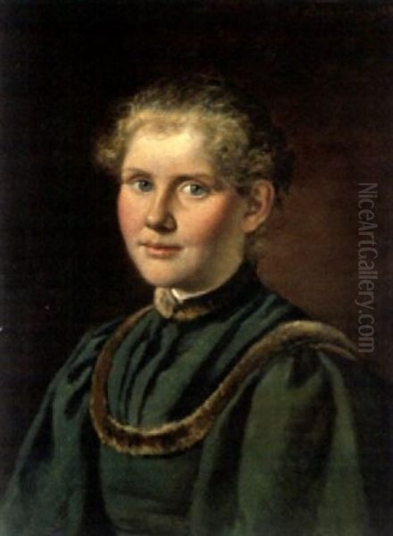 Portrait Eines Madchens In Nerzverbramten Kleid Oil Painting by Wilhelm Friedenberg