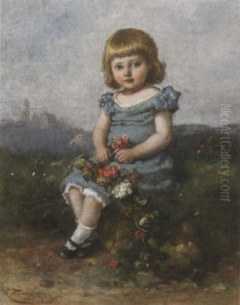 Junges Madchen Beim Binden Eines Blumenkranzchens Oil Painting by Wilhelm Friedenberg