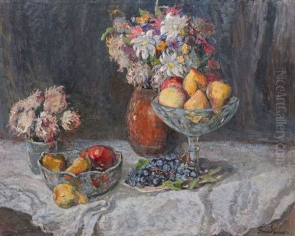 Stilleben Mit Fruchten Und Sommerblumenstraus Oil Painting by Walter Friederici