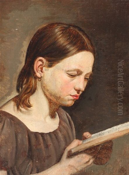 Portrait Of A Reading Girl Oil Painting by Julius Friedlaender