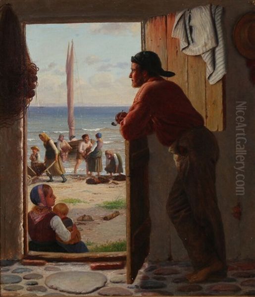 En Fiskerfamilie I Aalsgaarde Oil Painting by Julius Friedlaender