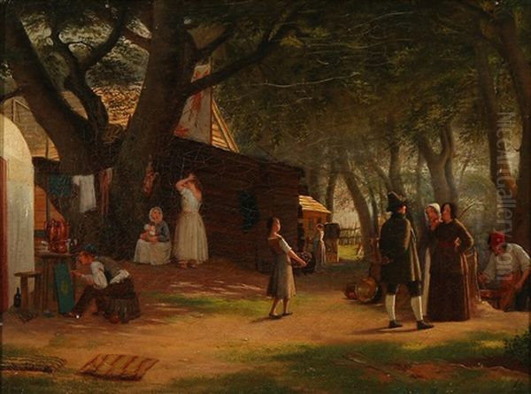 A Small Gathering In Dyrehaven (the Deer Park) Oil Painting by Julius Friedlaender