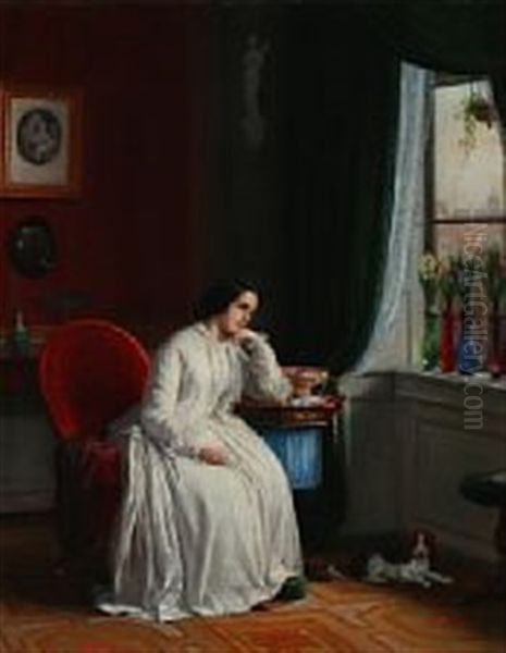 A Woman Looking Out Of The Window In Comtemplation Oil Painting by Julius Friedlaender