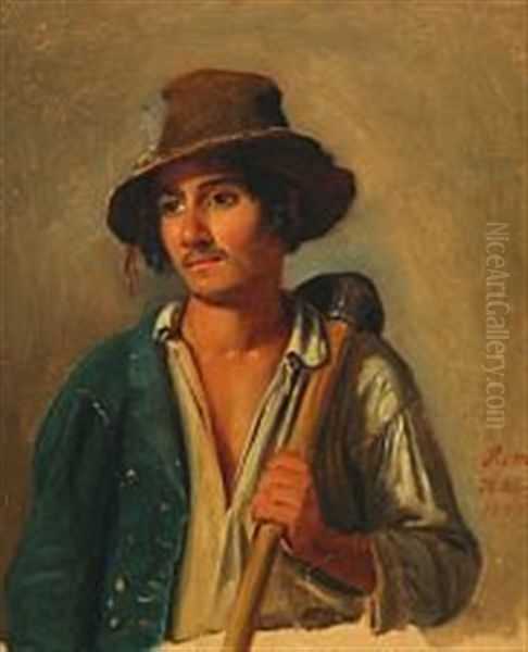 An Italian Peasant Oil Painting by Julius Friedlaender