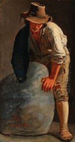 A Roman Man Standing By A Rock Oil Painting by Julius Friedlaender