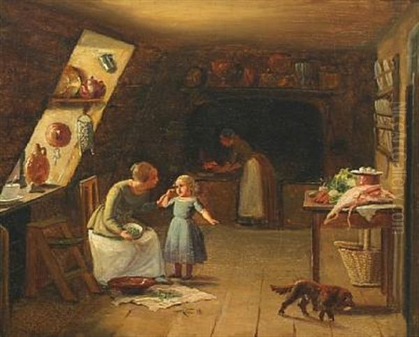 Interior From A Kitchen With A Little Girl Weeping Oil Painting by Julius Friedlaender