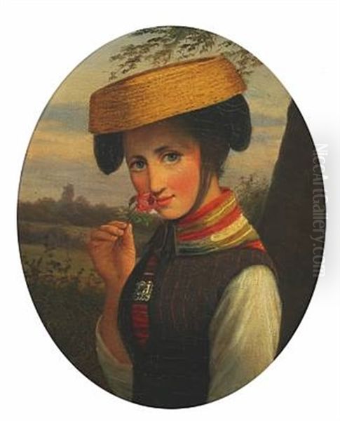 Oval Portrait Of A Young Lady From Vienna Oil Painting by Julius Friedlaender