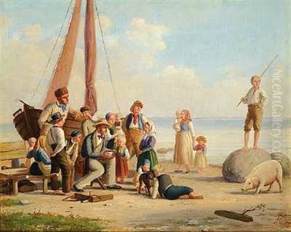 En Fiskerdreng Star Model For En Maler Pa Stranden Oil Painting by Julius Friedlaender