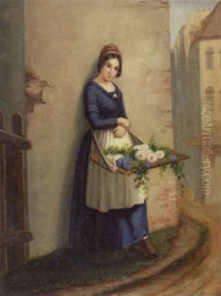 Italiensk Blomsterpige Oil Painting by Julius Friedlaender