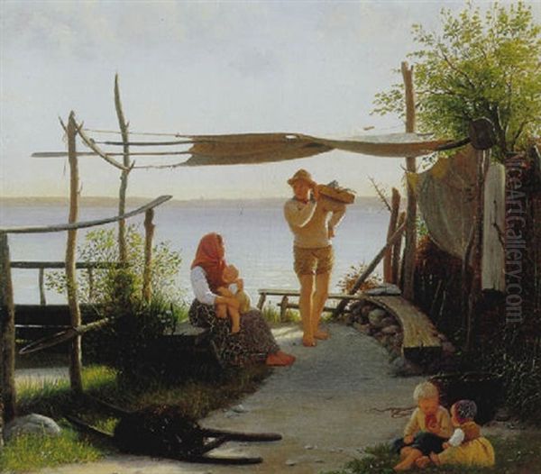 Parti Fra Et Fiskerleje Oil Painting by Julius Friedlaender