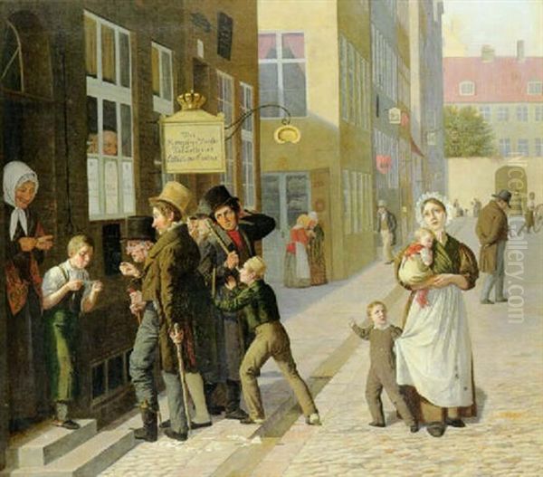 En Scene Udenfor En Tallotterie-collection Oil Painting by Julius Friedlaender