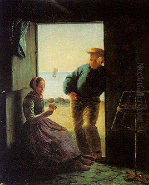 Young Fisherfolk Oil Painting by Julius Friedlaender