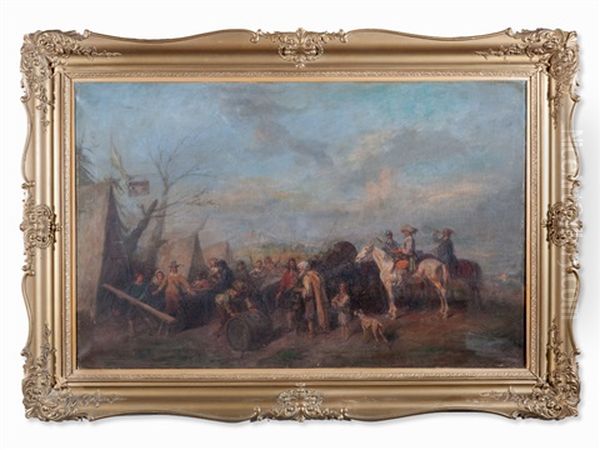 Horsemen In A Tent Camp Oil Painting by Alfred Ritter von Malheim Friedlaender