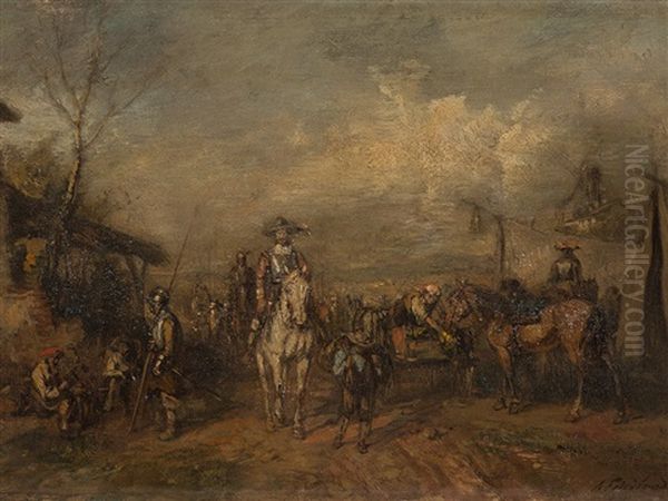 Horsemen At A Tent Camp Oil Painting by Alfred Ritter von Malheim Friedlaender