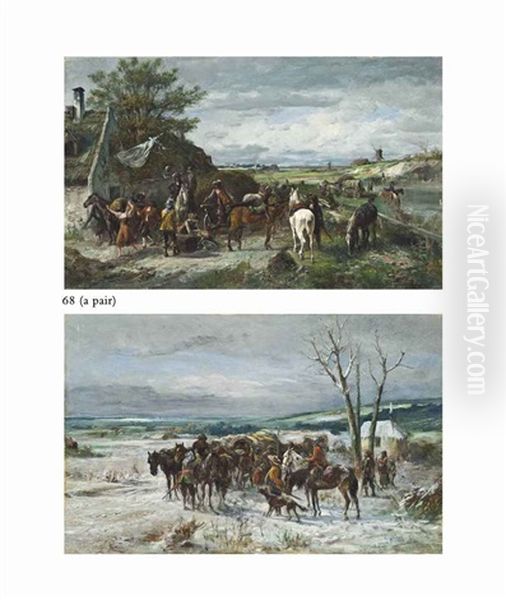 Wagons Of War; The Plunderers (pair) Oil Painting by Alfred Ritter von Malheim Friedlaender