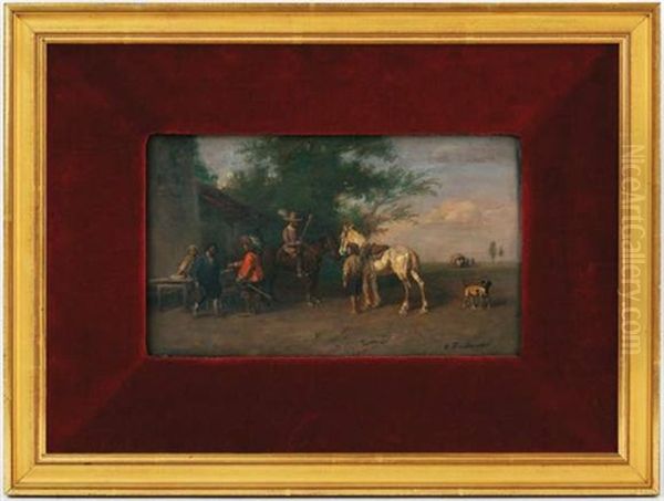 Cavaliers Et Paysans Oil Painting by Alfred Ritter von Malheim Friedlaender