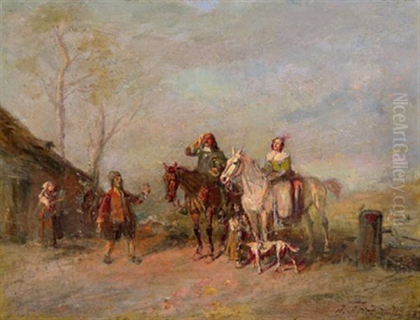 Ankunft Bei Der Schenke Oil Painting by Alfred Ritter von Malheim Friedlaender