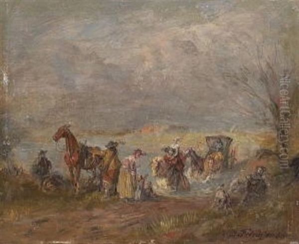 Flussuberquerung Oil Painting by Alfred Ritter von Malheim Friedlaender