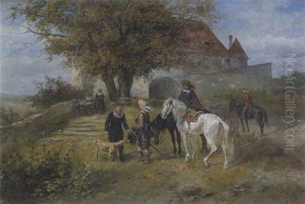 Ankunft Vor Der Burg Oil Painting by Alfred Ritter von Malheim Friedlaender